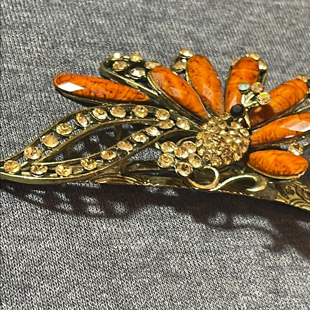 Vintage Gold and Brown Peacock hair clip